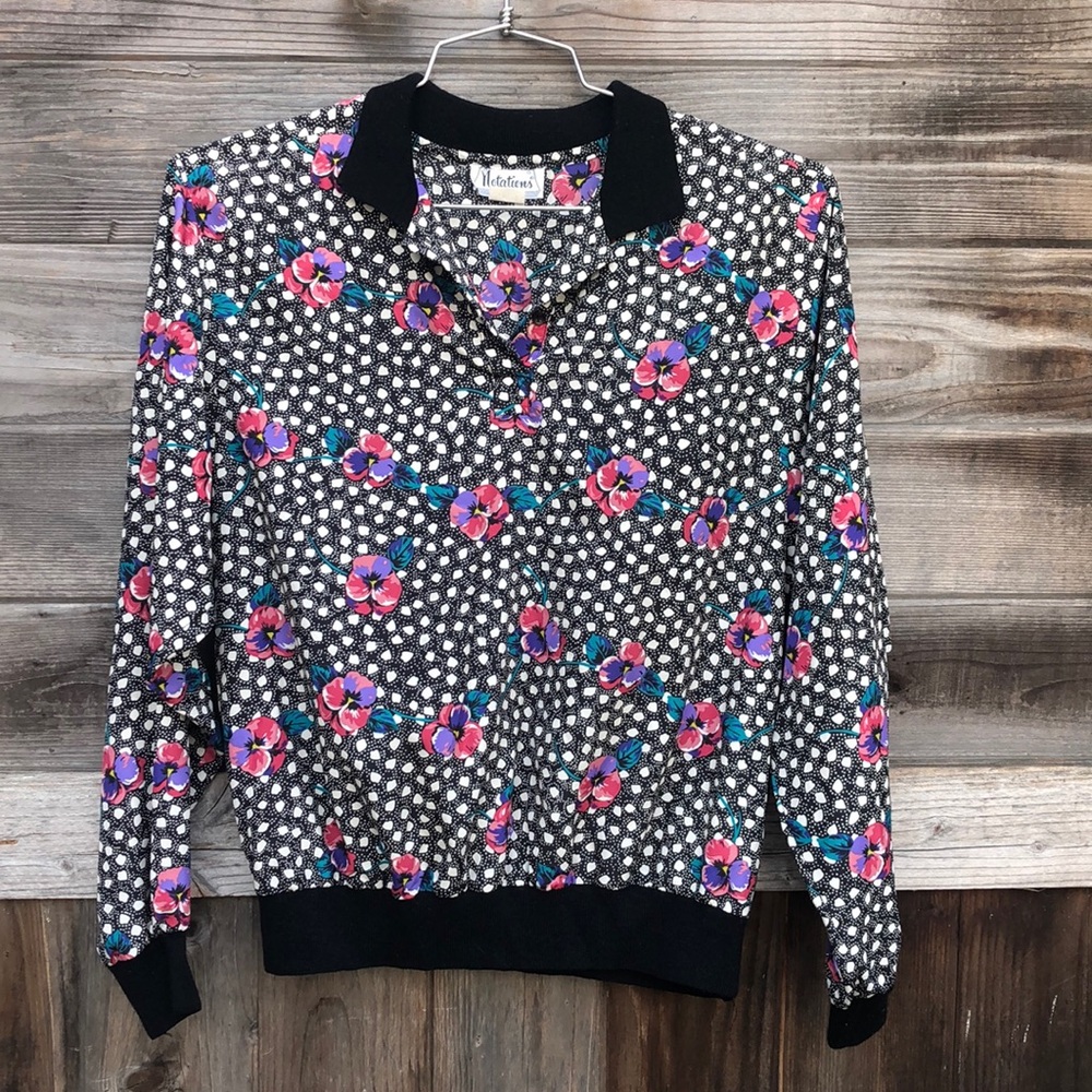 Vintage Notations Blouse w/ Cotton Collar S/M